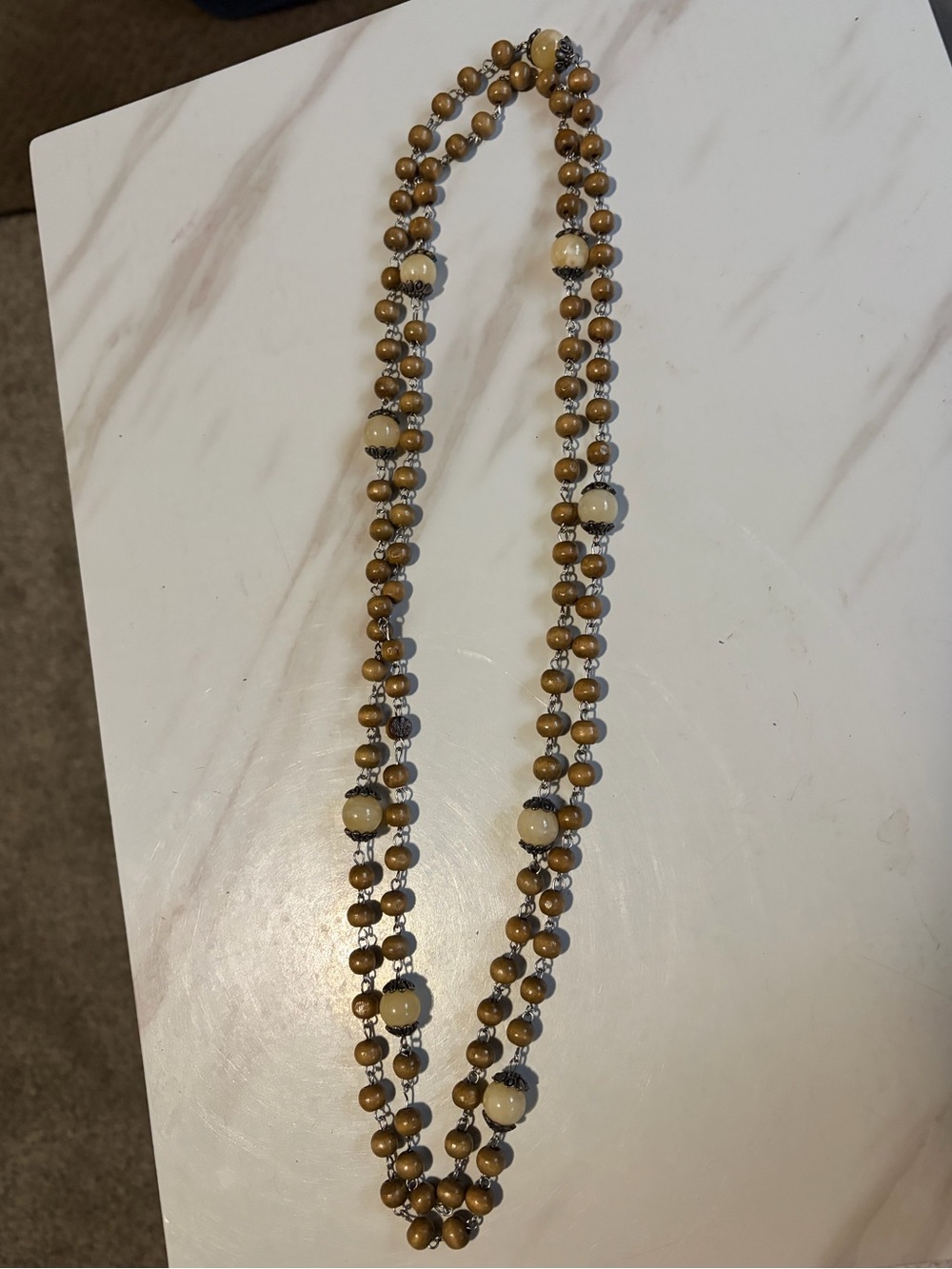 2/$20 Neutral Bead Double-Strand Necklace - Cream and Brown